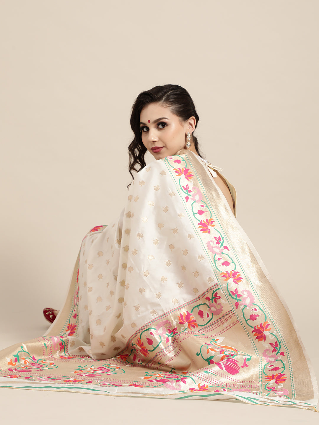 Saree Mall Off White & Golden Woven Design Banarasi Saree | Swadesiicart