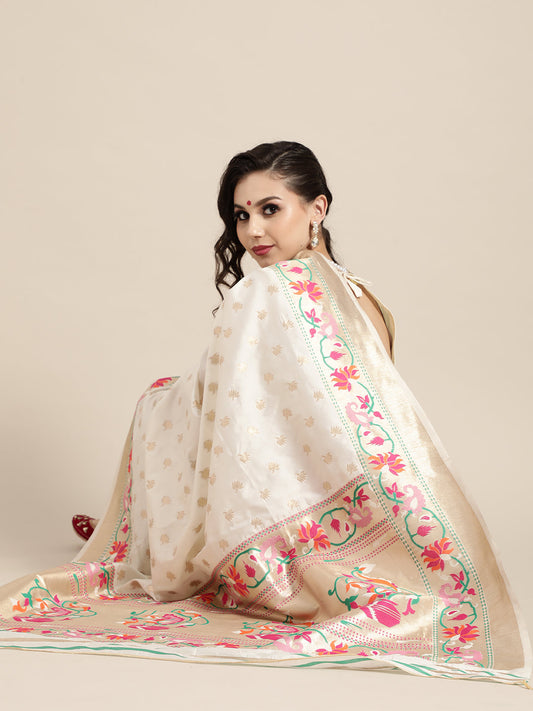 Saree Mall Off White & Golden Woven Design Banarasi Saree | Swadesiicart