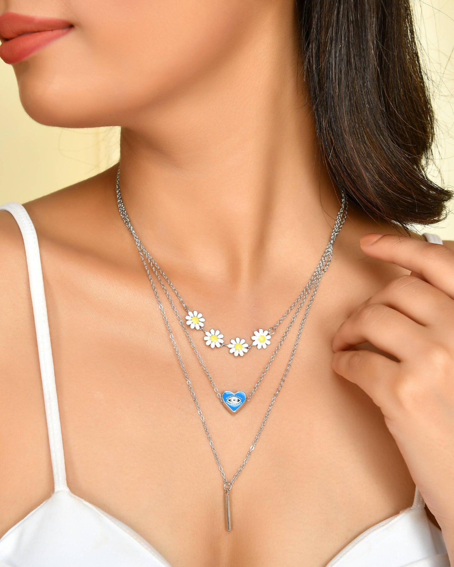 VOJ Beads Silver Plated Stainless Steel Layered Chain | Swadesiicart