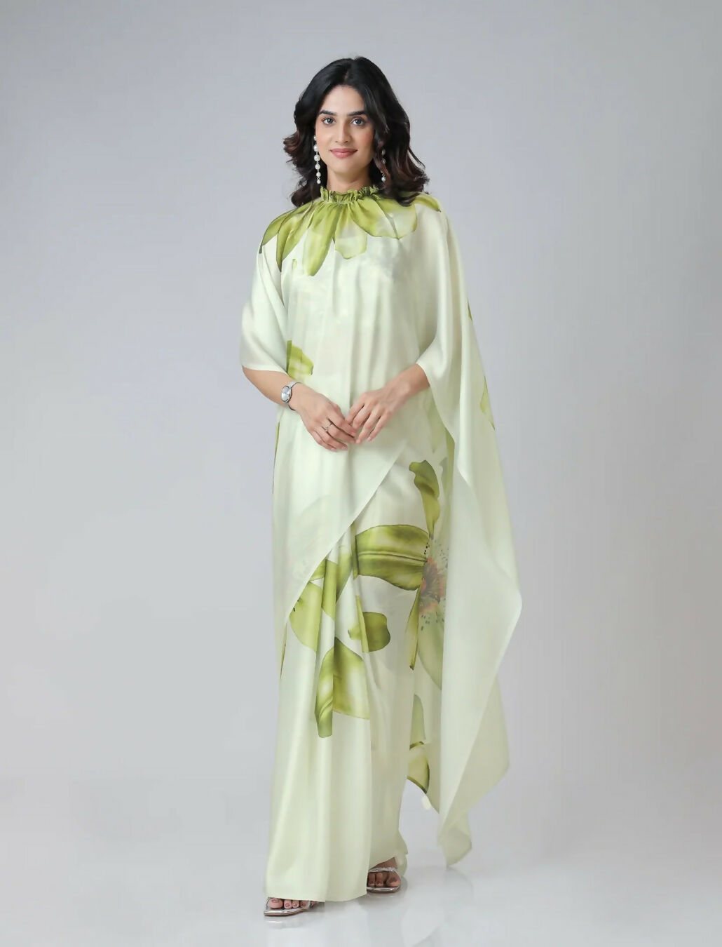 Vastranavya Mint Green Freehand Floral Print Ready to Wear Saree | Swadesiicart