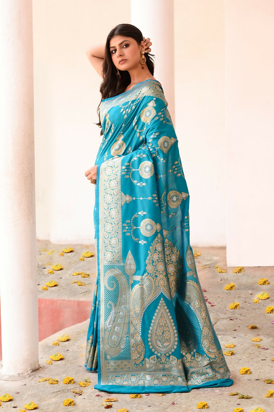 Joban Fashion Blue Banarasi Soft Pure Handloom Banarasi Silk Saree | Swadesiicart
