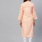 ADA Women Peach-Coloured & White Chikankari Embroidered Cotton Straight Sustainable Kurta | Swadesiicart