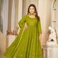 Jyoti Fashion Women's Mehendi Georgette Embroidered Anarkali Kurta Pant Set With Dupatta | Swadesiicart