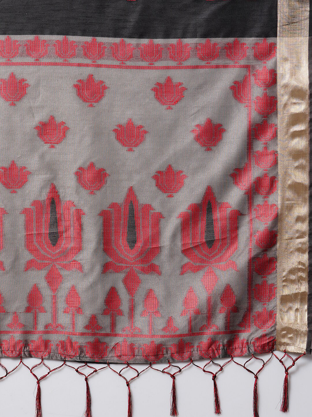Mitera Black & Red Ethnic Motifs Silk Cotton Banarasi Saree | Swadesiicart