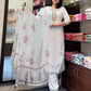 The52 White Women's Gorgeous Georgette Butti Fabric Embroidered Work Straight Kurta Pant and Dupatta Set - Swadesiicart