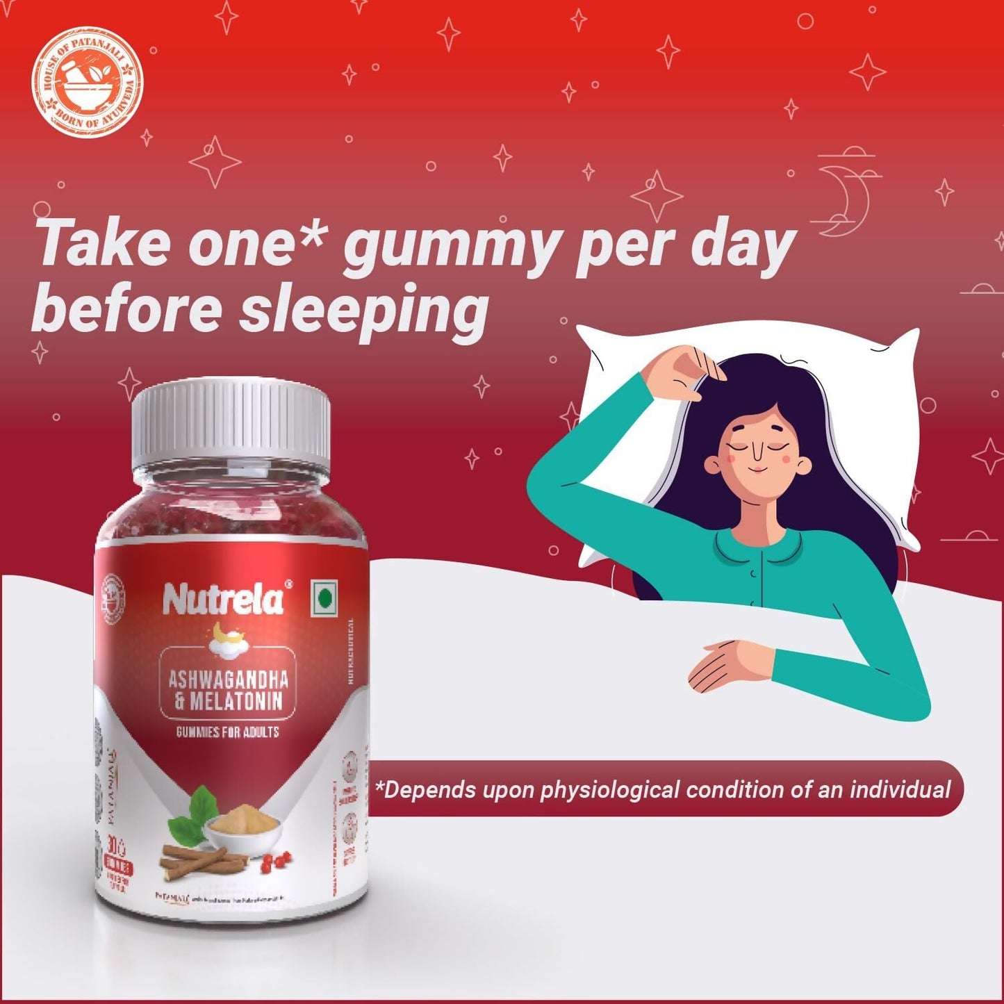 Patanjali Nutrela Ashwagandha & Melatonin Gummies - Swadesiicart