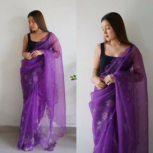 Vamsee Rency Purple Organza Saree - Swadesiicart