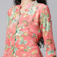 Souchii Women Pink & Green Floral Layered A-Line Midi Dress - Swadesiicart