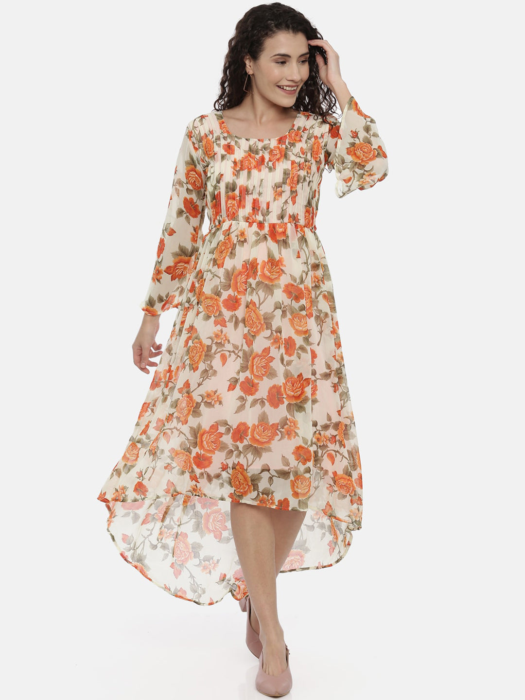 Souchii Women Cream-Coloured Printed A-Line Dress - SOUCHII