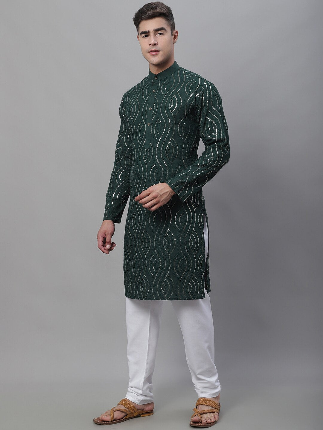 Sojanya Geometric Embroidered Pure Cotton Kurta With Churidar | Swadesiicart