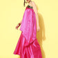 InWeave Women's Pink Green Brocade Satin Oneshoulder Kurta Set - Swadesiicart