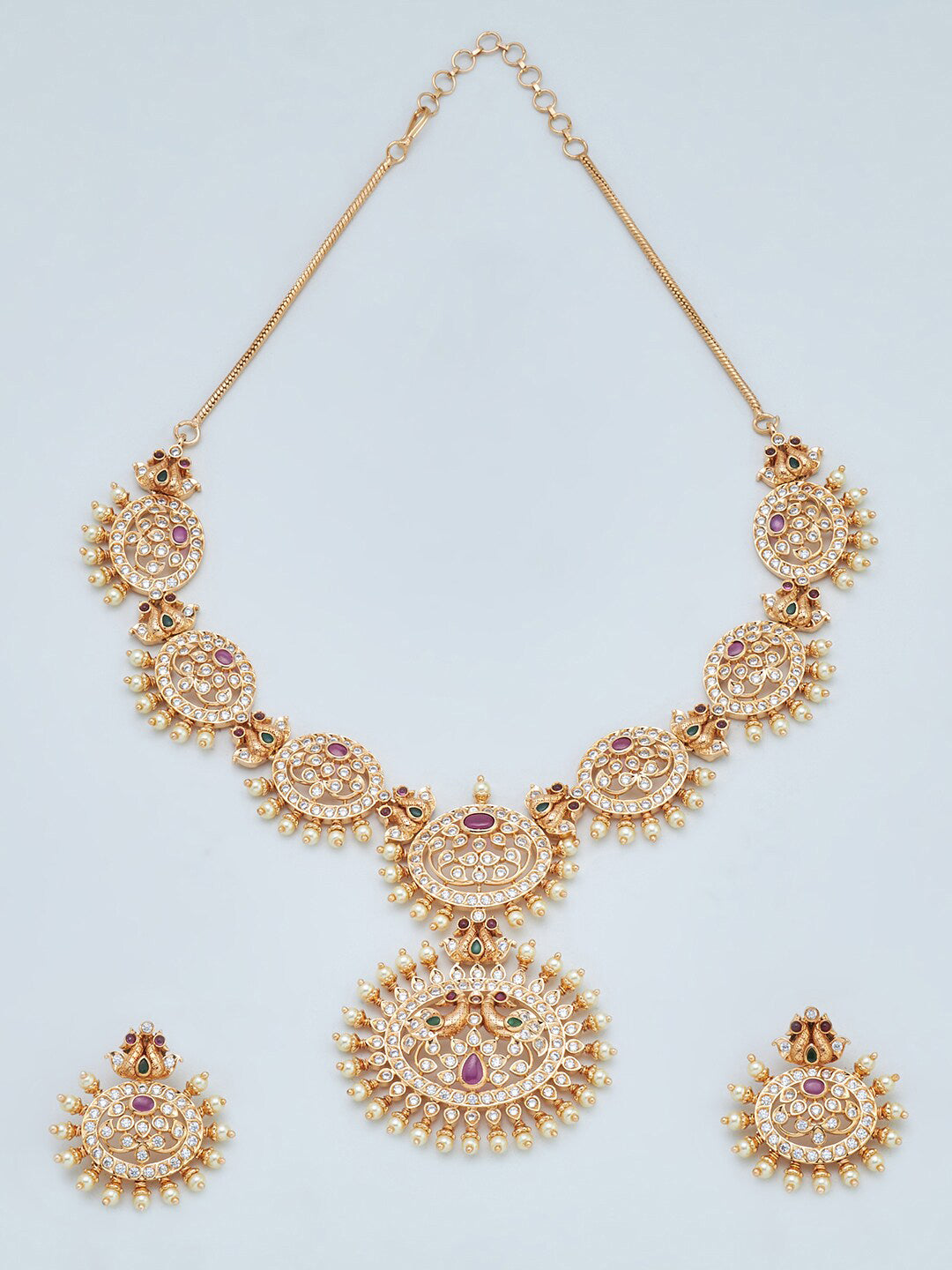 Kushal's Fashion Jewellery Gold-Polished Stone Studded Jewellery Set - Swadesiicart