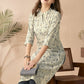 Anouk White & Blue Floral Printed Mandarin Collar Chanderi Silk Straight Kurta - Swadesiicart