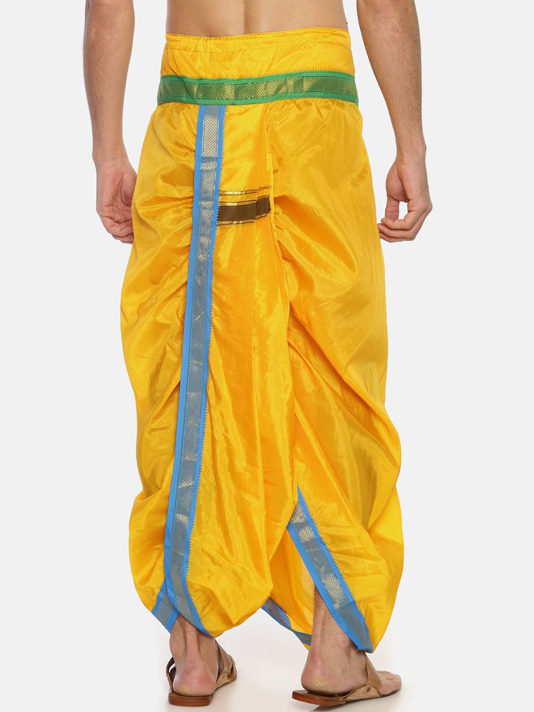 Sethukrishna Men Yellow Solid Double Layer Readymade Dhoti Pant | Swadesiicart
