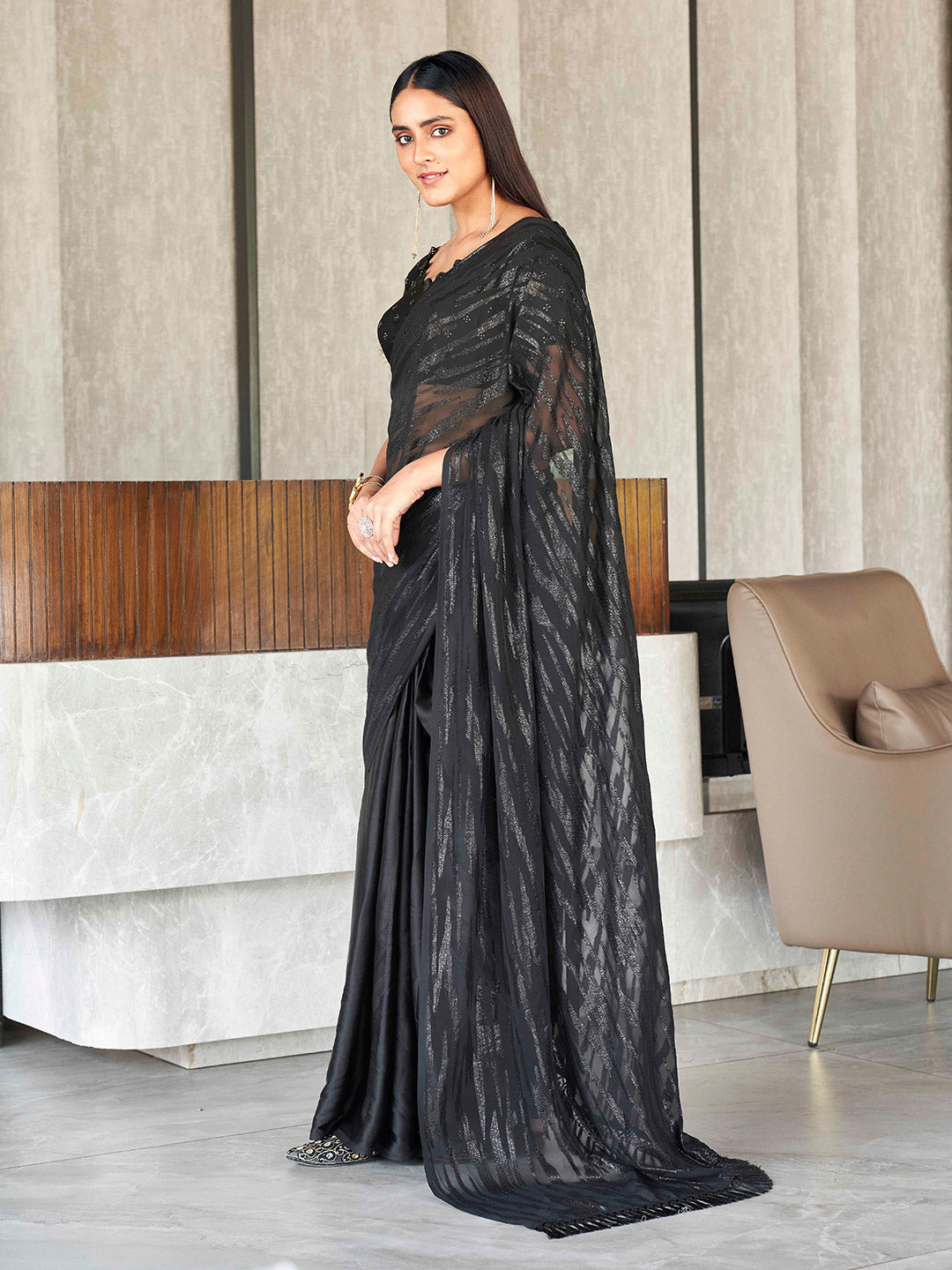 Tikhi Imli Woven Design Satin Ready to Wear Saree | Swadesiicart