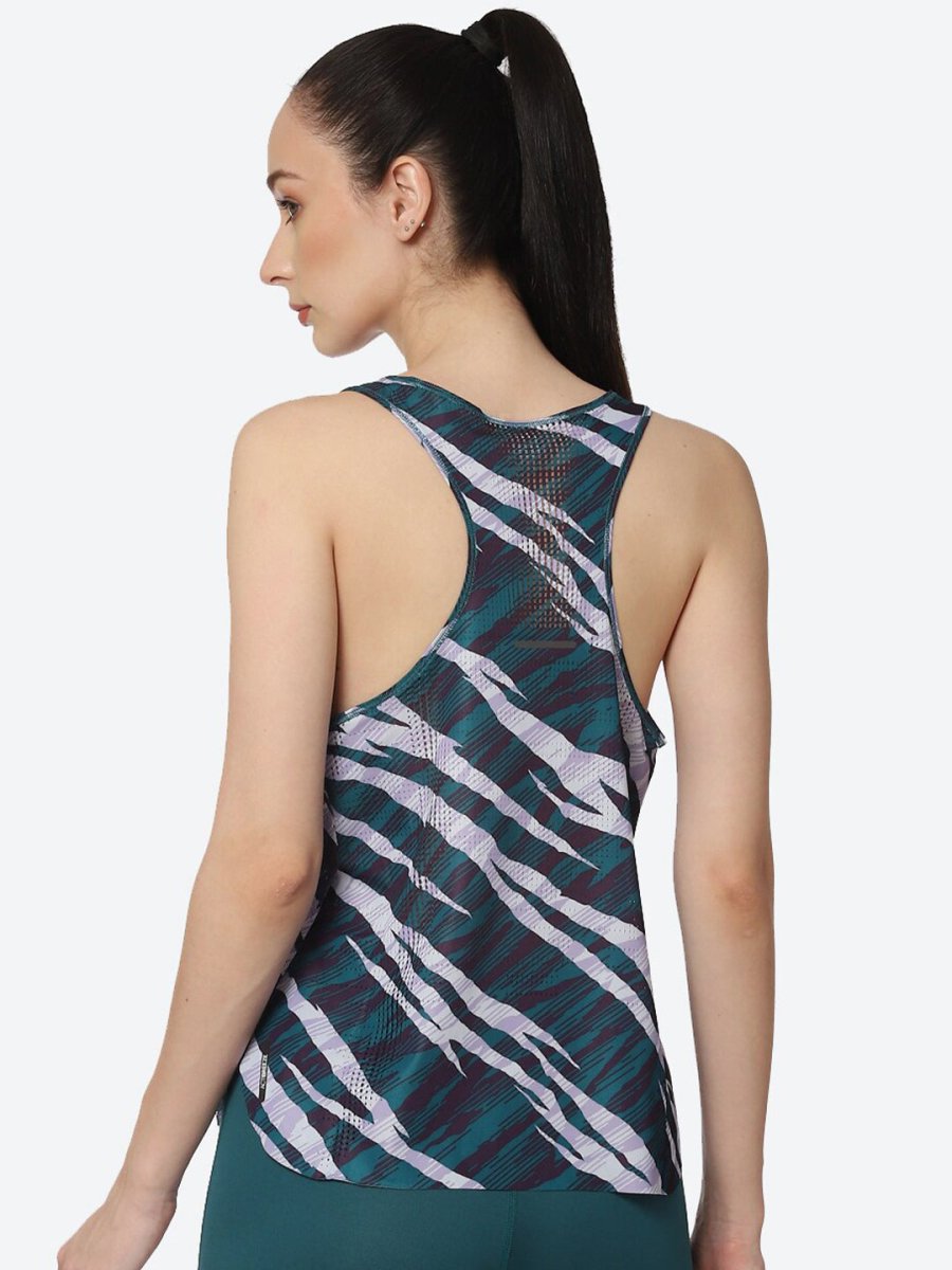 ASICS Ventilate Actibreeze Aop Women White Green Printed T-shirt | Swadesiicart