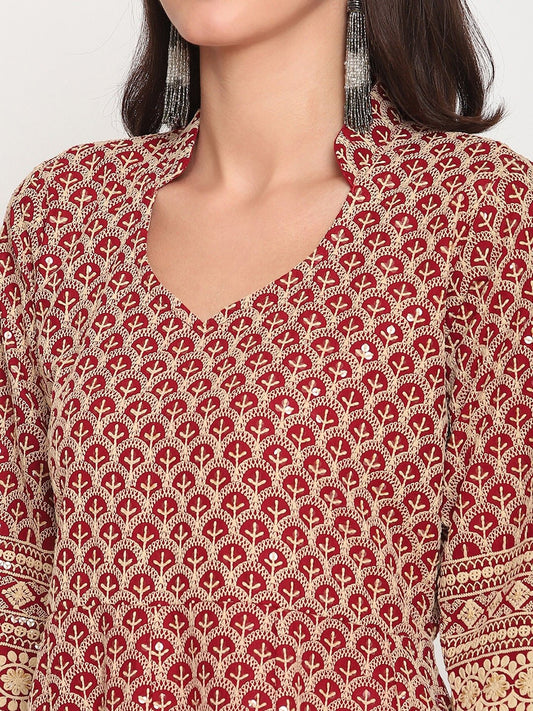 Kalini Chikankari Embroidered Pure Cotton Anarkali Kurta | Swadesiicart