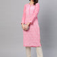 ADA Women Pink & White Chikankari Embroidered Straight Sustainable Handloom Kurta | Swadesiicart