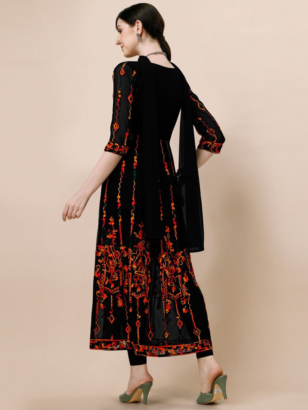 Kalini Floral Thread Work Pleated Anarkali Kurta with Dupatta - Swadesiicart