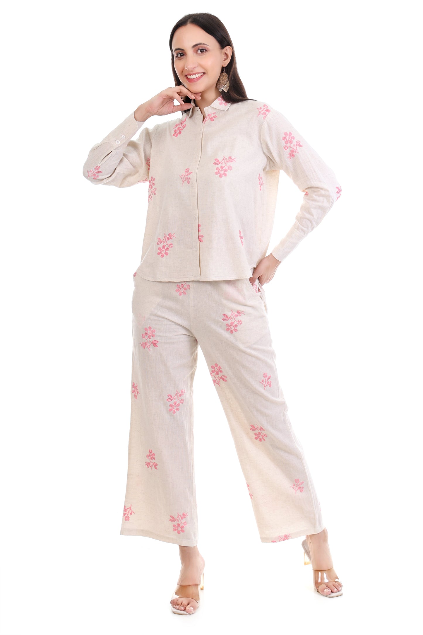 Jaitra Apparels Off White Embroidered Premium Pure Cotton Co-Ord Set For Women - Swadesiicart
