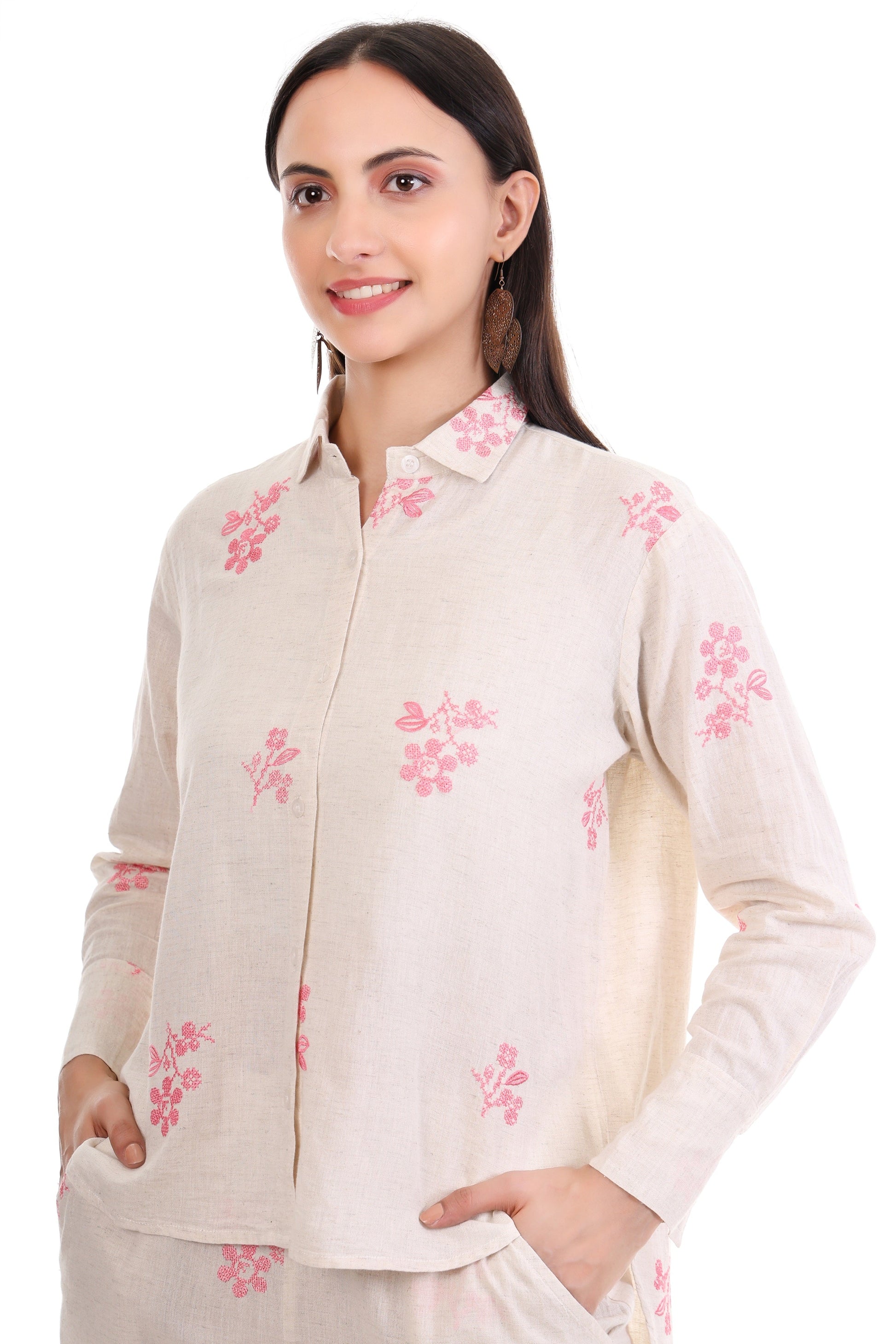Jaitra Apparels Off White Embroidered Premium Pure Cotton Co-Ord Set For Women - Swadesiicart