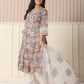 Yufta Beige Cotton Geometric Print Anarkali Kurta Pant Dupatta Set