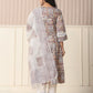 Yufta Beige Cotton Geometric Print Anarkali Kurta Pant Dupatta Set