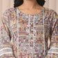 Yufta Beige Cotton Geometric Print Anarkali Kurta Pant Dupatta Set