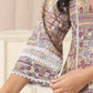 Yufta Beige Cotton Geometric Print Anarkali Kurta Pant Dupatta Set