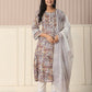 Yufta Beige Cotton Geometric Print Anarkali Kurta Pant Dupatta Set