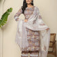 Yufta Beige Cotton Geometric Print Straight Kurta Pant Dupatta Set