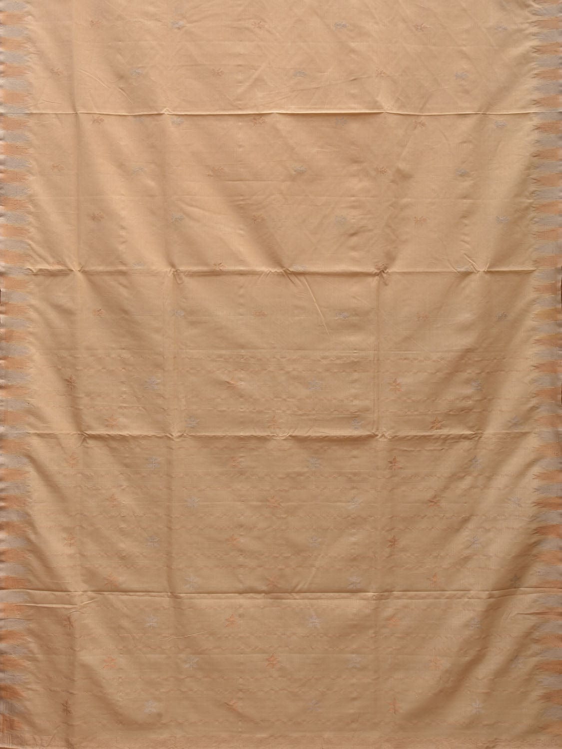 Beige Khadi Cotton Handloom Saree with Temple Border Design - Global Threads | Swadesiicart