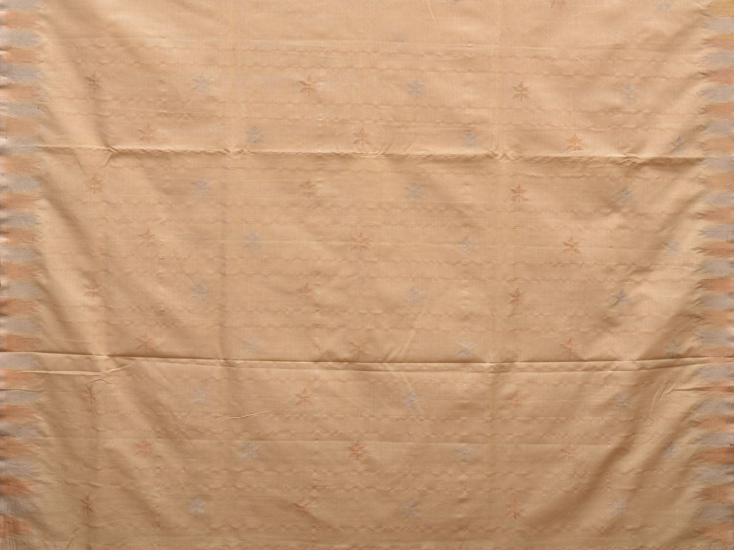 Beige Khadi Cotton Handloom Saree with Temple Border Design - Global Threads | Swadesiicart