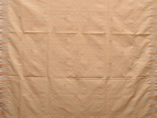 Beige Khadi Cotton Handloom Saree with Temple Border Design - Global Threads | Swadesiicart