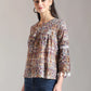Yufta Beige Pure Cotton Geometric Gathered Or Pleated Top