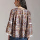 Yufta Beige Pure Cotton Geometric Gathered Or Pleated Top
