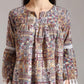 Yufta Beige Pure Cotton Geometric Gathered Or Pleated Top
