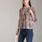 Yufta Beige Pure Cotton Geometric Gathered Or Pleated Top