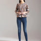 Yufta Beige Pure Cotton Geometric Gathered Or Pleated Top