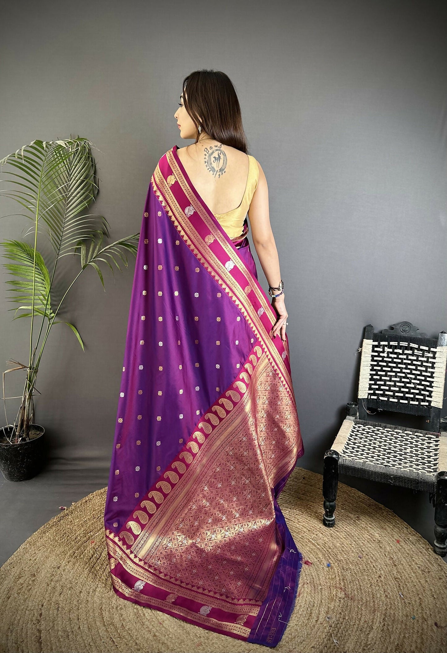 Joban Fashion Purple Banarasi Soft Silk Woven Saree | Swadesiicart