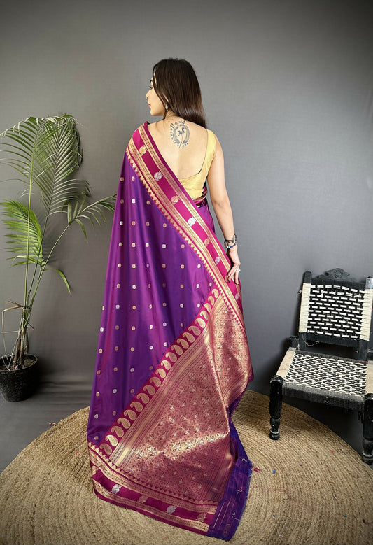 Joban Fashion Purple Banarasi Soft Silk Woven Saree | Swadesiicart