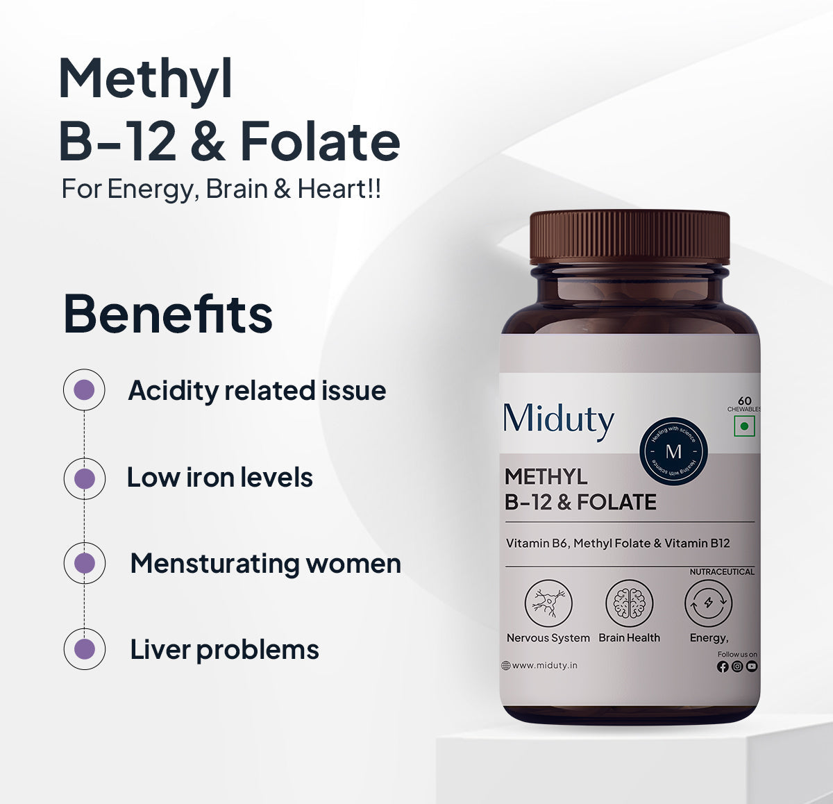 Miduty by Palak Notes Methyl B-12 & Folate Chewable Tablets - Swadesiicart