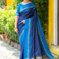 Vishnu Weaves Women's Blue Raw Silk Checks Zari Woven Saree with Unstitched Blouse - Swadesiicart