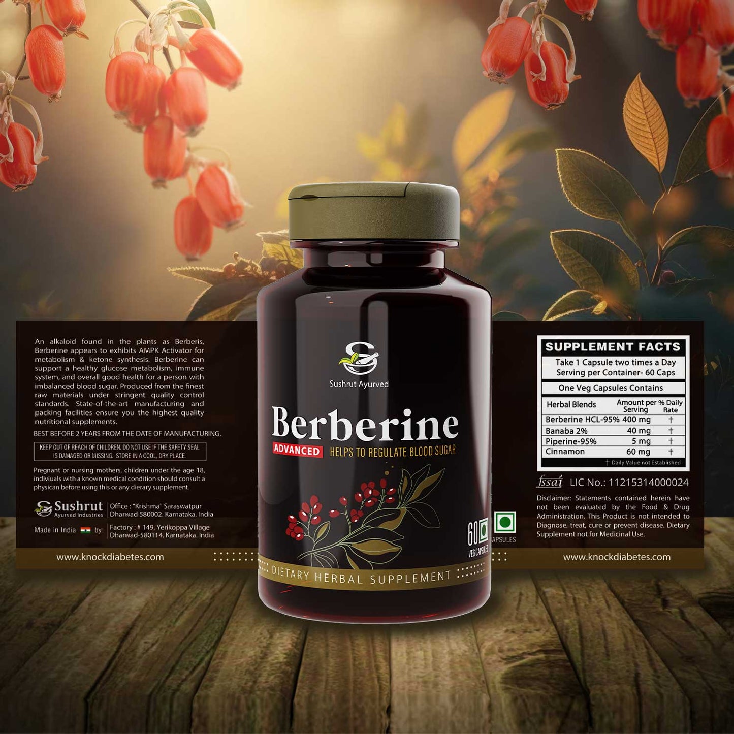 Sushrut Ayurved Good Health Berberine Veg Capsules - Swadesiicart