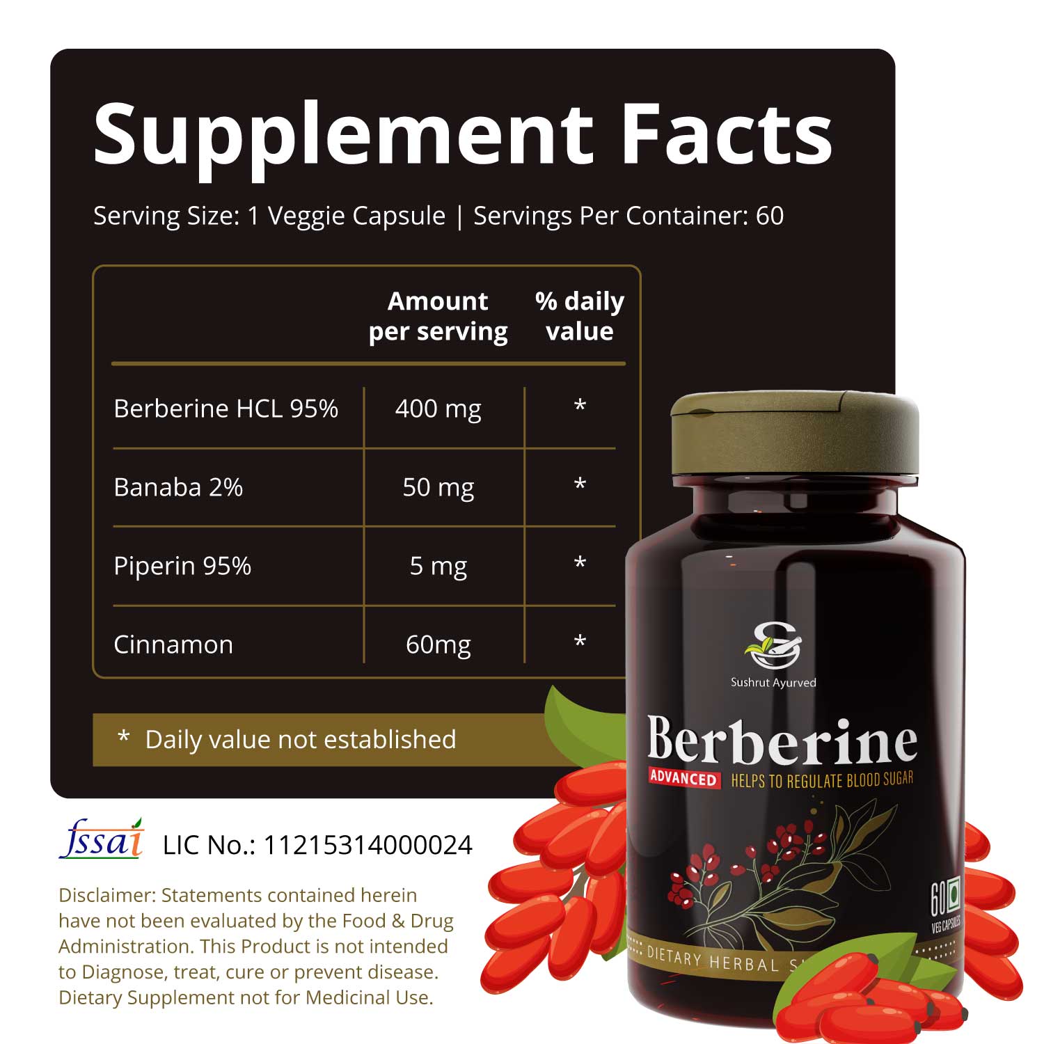 Sushrut Ayurved Good Health Berberine Veg Capsules - Swadesiicart