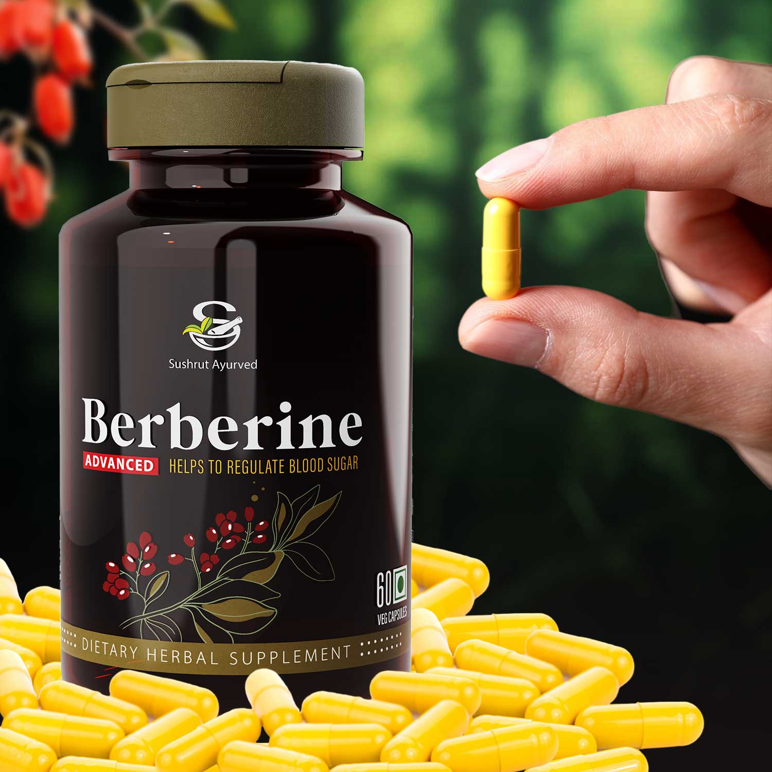 Sushrut Ayurved Good Health Berberine Veg Capsules - Swadesiicart