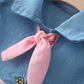 Bold N Elegant Cap Sleeve Denim Embroidered Midi Party Dress Frock with Hat Dress - Floral Pink