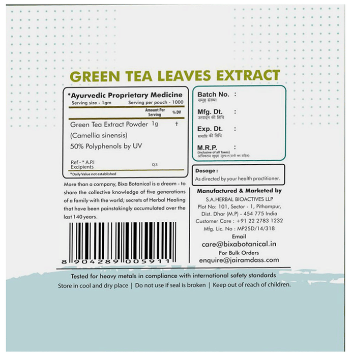 Bixa Botanical Green Tea Leaves Extract Powder | Swadesiicart