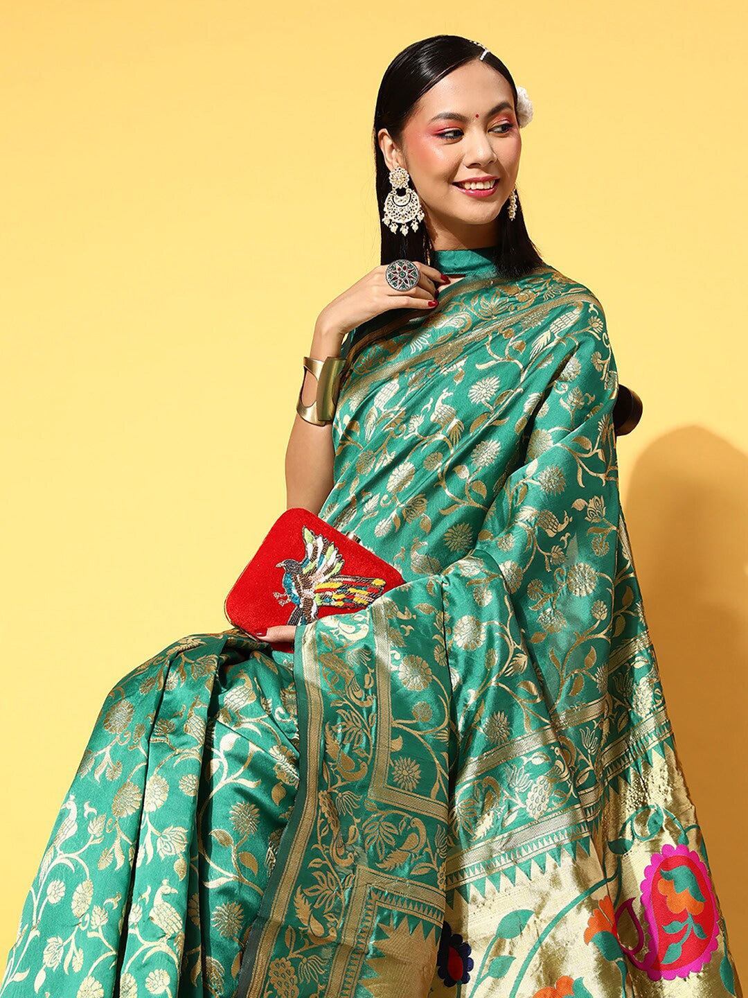 Saree Mall Ethnic Motifs Silk Blend Banarasi Sarees | Swadesiicart