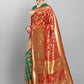 Kalini Red & Green Floral Zari Silk Blend Banarasi Saree | Swadesiicart